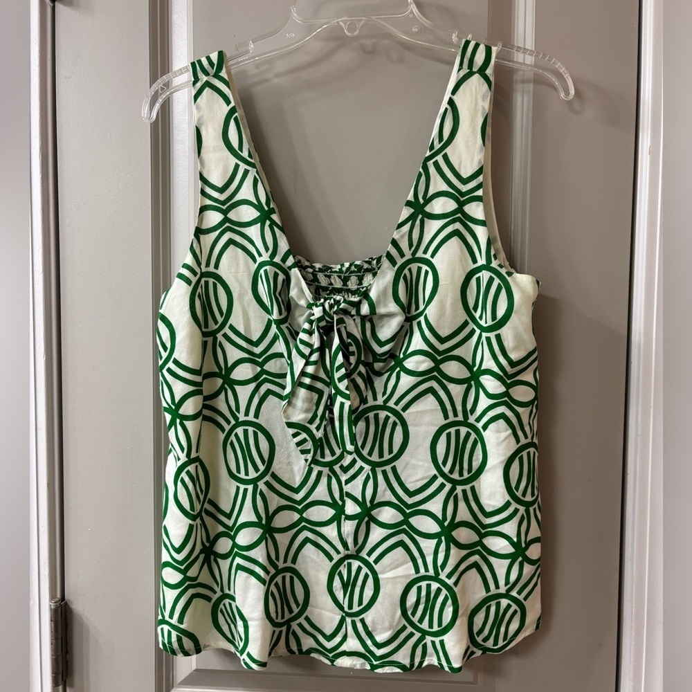 Maeve Green and White Patterned Tank Top